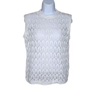 Vintage 70s Sleeveless Top Shirt Womens Size M White Knit Mod